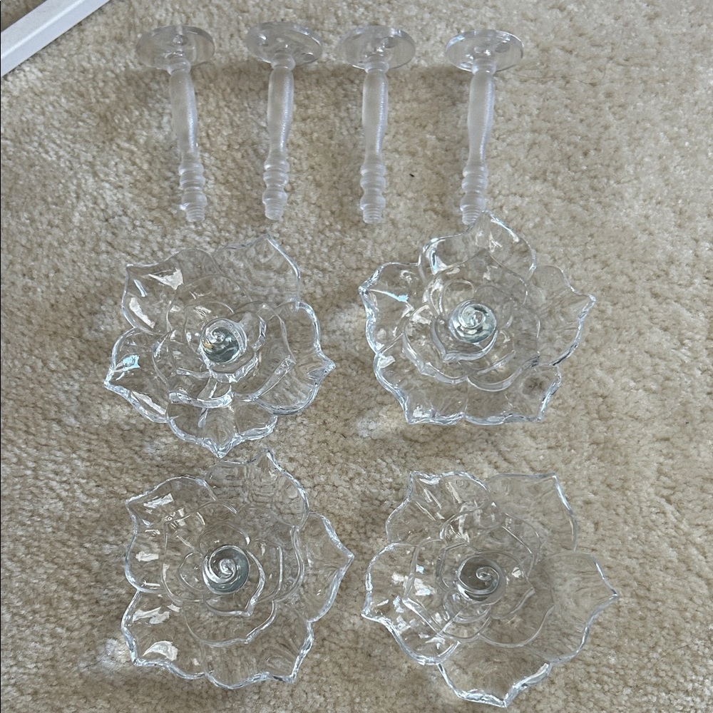 Clear Glass Look Flower Wall Swag Curtain/Sheer Holder Decor Set 4